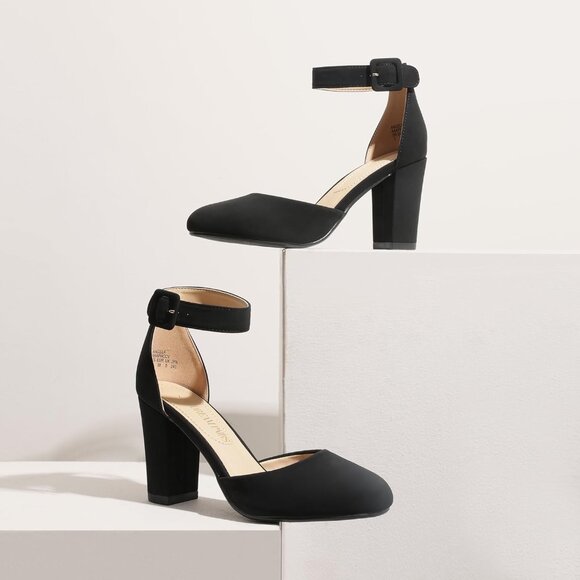 Dream Pairs Women Black Suede Faux Suede Block High Heel Closed Toe Sandal - Picture 9 of 9